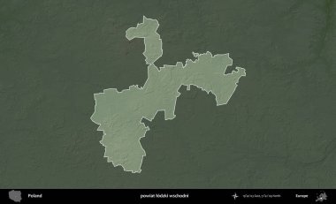 Lodzki wschodni İlçesi. Polonya 'nın idari bölgesi koyu renkli bir yükseklik haritasına vurgulandı ve özetlendi