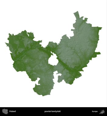 Lomzynski İlçesi. Polonya 'nın idari bölgesi renkli bir yükseklik haritasında beyaza izole edildi