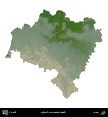 Dolnoslaskie Eyaleti. Polonya 'nın idari bölgesi renkli bir yükseklik haritasında beyaza izole edildi