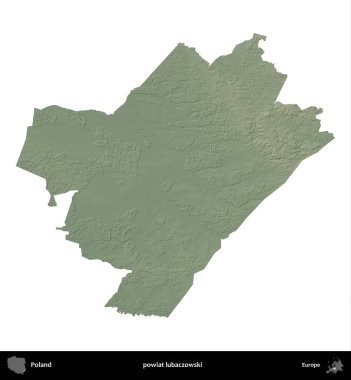 Lubaczowski İlçesi. Polonya 'nın idari bölgesi renkli bir yükseklik haritasında beyaza izole edildi