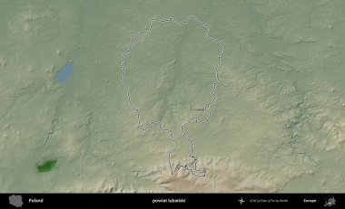 Lubanski İlçesi. Polonya 'nın idari bölgesi renkli bir yükseklik haritasında özetlendi