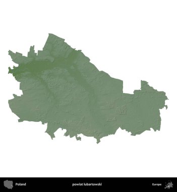 Lubartowski İlçesi. Polonya 'nın idari bölgesi renkli bir yükseklik haritasında beyaza izole edildi