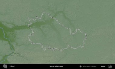 Lubartowski İlçesi. Polonya 'nın idari bölgesi renkli bir yükseklik haritasında özetlendi