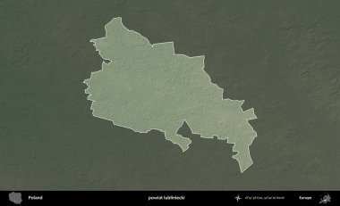 Lubliniecki İlçesi. Polonya 'nın idari bölgesi koyu renkli bir yükseklik haritasına vurgulandı ve özetlendi
