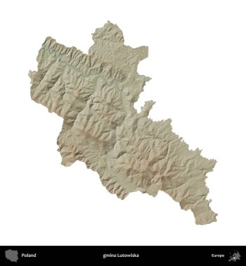 Lutowiska Komünü. Polonya 'nın idari bölgesi renkli bir yükseklik haritasında beyaza izole edildi