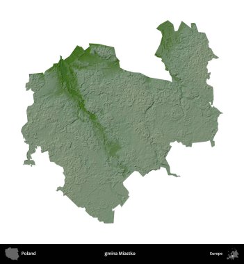 Miastko Komünü. Polonya 'nın idari bölgesi renkli bir yükseklik haritasında beyaza izole edildi