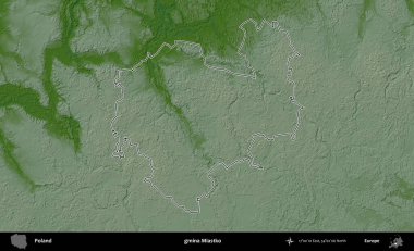 Miastko Komünü. Polonya 'nın idari bölgesi renkli bir yükseklik haritasında özetlendi