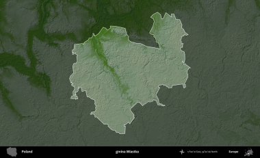 Miastko Komünü. Polonya 'nın idari bölgesi koyu renkli bir yükseklik haritasına vurgulandı ve özetlendi