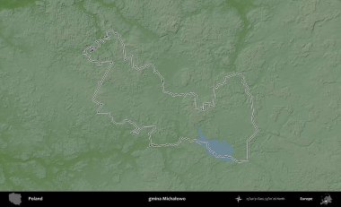 Michalowo Komünü. Polonya 'nın idari bölgesi renkli bir yükseklik haritasında özetlendi
