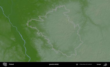 Minski İlçesi. Polonya 'nın idari bölgesi renkli bir yükseklik haritasında özetlendi