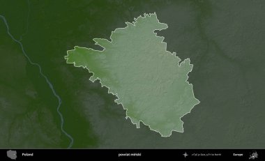 Minski İlçesi. Polonya 'nın idari bölgesi koyu renkli bir yükseklik haritasına vurgulandı ve özetlendi