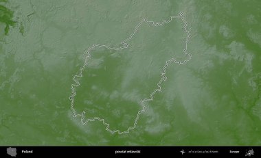 Mlawski İlçesi. Polonya 'nın idari bölgesi renkli bir yükseklik haritasında özetlendi