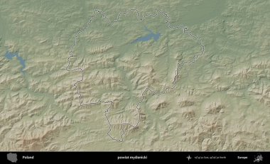 Myslenicki İlçesi. Polonya 'nın idari bölgesi renkli bir yükseklik haritasında özetlendi