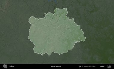 Nidzicki İlçesi. Polonya 'nın idari bölgesi koyu renkli bir yükseklik haritasına vurgulandı ve özetlendi