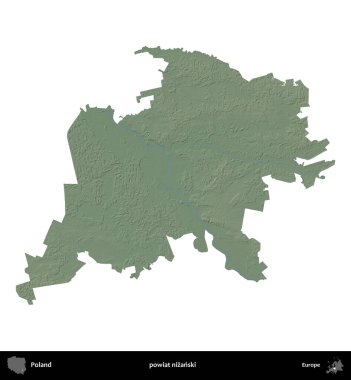 Nizanski ilçesi. Polonya 'nın idari bölgesi renkli bir yükseklik haritasında beyaza izole edildi