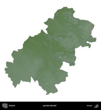 Olawski İlçesi. Polonya 'nın idari bölgesi renkli bir yükseklik haritasında beyaza izole edildi