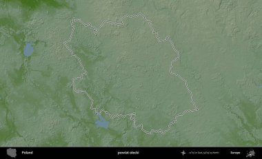 Olecki ilçesi. Polonya 'nın idari bölgesi renkli bir yükseklik haritasında özetlendi