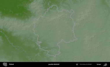 Olesnicki İlçesi. Polonya 'nın idari bölgesi renkli bir yükseklik haritasında özetlendi