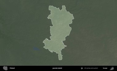 Oleski İlçesi. Polonya 'nın idari bölgesi koyu renkli bir yükseklik haritasına vurgulandı ve özetlendi