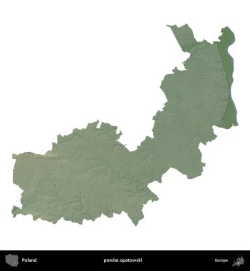 Opatowski ilçesi. Polonya 'nın idari bölgesi renkli bir yükseklik haritasında beyaza izole edildi