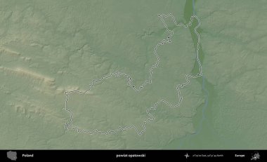 Opatowski ilçesi. Polonya 'nın idari bölgesi renkli bir yükseklik haritasında özetlendi