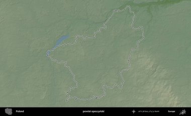Opoczynski İlçesi. Polonya 'nın idari bölgesi renkli bir yükseklik haritasında özetlendi