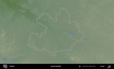 Opolski İlçesi. Polonya 'nın idari bölgesi renkli bir yükseklik haritasında özetlendi