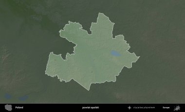 Opolski İlçesi. Polonya 'nın idari bölgesi koyu renkli bir yükseklik haritasına vurgulandı ve özetlendi