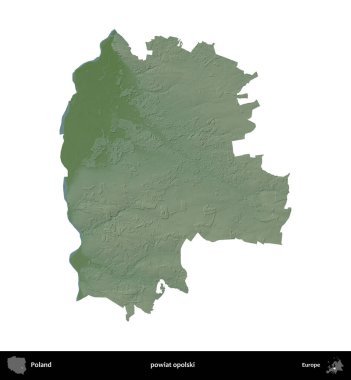 Opolski İlçesi. Polonya 'nın idari bölgesi renkli bir yükseklik haritasında beyaza izole edildi
