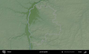 Opolski İlçesi. Polonya 'nın idari bölgesi renkli bir yükseklik haritasında özetlendi