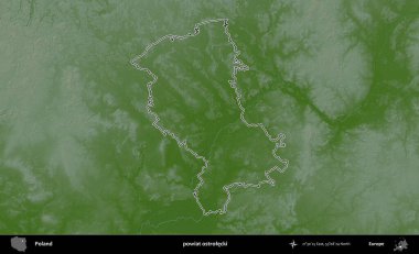 Ostrolecki İlçesi. Polonya 'nın idari bölgesi renkli bir yükseklik haritasında özetlendi