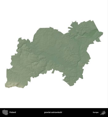 Ostrowiecki İlçesi. Polonya 'nın idari bölgesi renkli bir yükseklik haritasında beyaza izole edildi