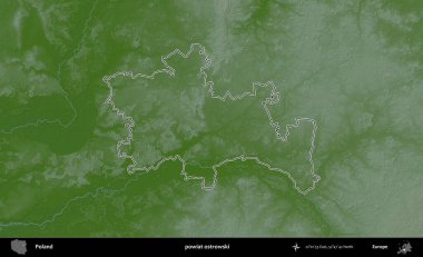 Ostrowski İlçesi. Polonya 'nın idari bölgesi renkli bir yükseklik haritasında özetlendi