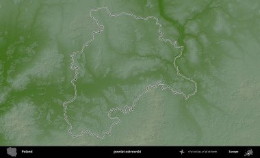 Ostrowski İlçesi. Polonya 'nın idari bölgesi renkli bir yükseklik haritasında özetlendi