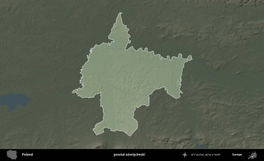 Oswiecimski İlçesi. Polonya 'nın idari bölgesi koyu renkli bir yükseklik haritasına vurgulandı ve özetlendi