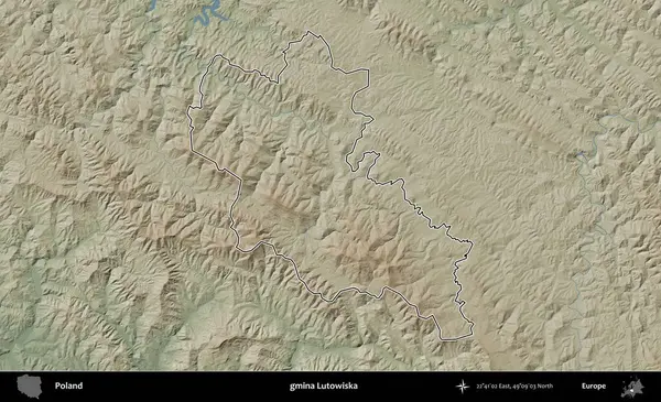 Lutowiska Komünü. Polonya 'nın idari bölgesi renkli bir yükseklik haritasında özetlendi