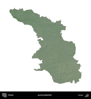 Pabianicki İlçesi. Polonya 'nın idari bölgesi renkli bir yükseklik haritasında beyaza izole edildi