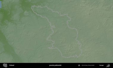 Pabianicki İlçesi. Polonya 'nın idari bölgesi renkli bir yükseklik haritasında özetlendi