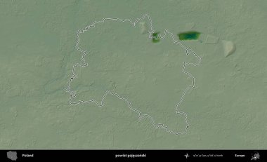 Pajeczanski İlçesi. Polonya 'nın idari bölgesi renkli bir yükseklik haritasında özetlendi