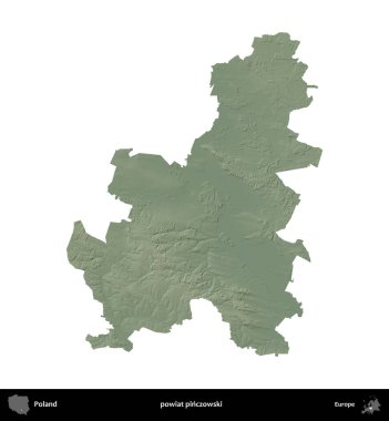 Pinczowski İlçesi. Polonya 'nın idari bölgesi renkli bir yükseklik haritasında beyaza izole edildi