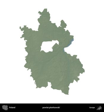 Piotrkowski İlçesi. Polonya 'nın idari bölgesi renkli bir yükseklik haritasında beyaza izole edildi