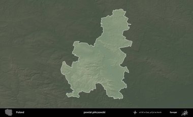 Pinczowski İlçesi. Polonya 'nın idari bölgesi koyu renkli bir yükseklik haritasına vurgulandı ve özetlendi