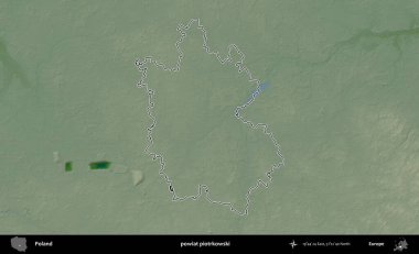 Piotrkowski İlçesi. Polonya 'nın idari bölgesi renkli bir yükseklik haritasında özetlendi