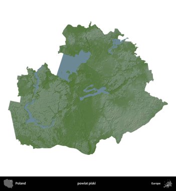 Piski İlçesi. Polonya 'nın idari bölgesi renkli bir yükseklik haritasında beyaza izole edildi