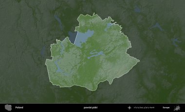 Piski İlçesi. Polonya 'nın idari bölgesi koyu renkli bir yükseklik haritasına vurgulandı ve özetlendi
