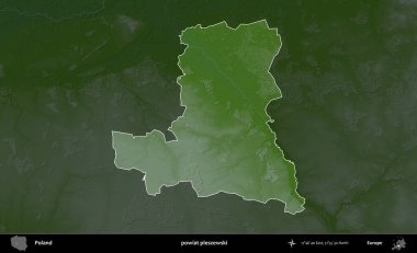 Pleszewski İlçesi. Polonya 'nın idari bölgesi koyu renkli bir yükseklik haritasına vurgulandı ve özetlendi