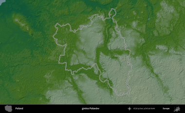 Polanow Komünü. Polonya 'nın idari bölgesi renkli bir yükseklik haritasında özetlendi