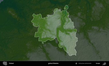 Polanow Komünü. Polonya 'nın idari bölgesi koyu renkli bir yükseklik haritasına vurgulandı ve özetlendi