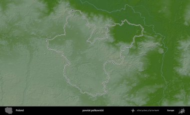 Polkowicki ilçesi. Polonya 'nın idari bölgesi renkli bir yükseklik haritasında özetlendi