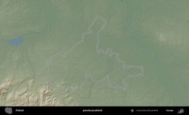 Prudnicki İlçesi. Polonya 'nın idari bölgesi renkli bir yükseklik haritasında özetlendi